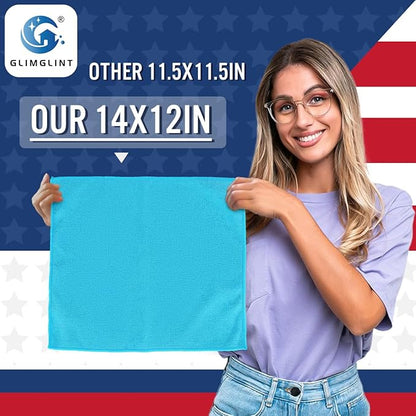 GLIMGLINT Microfiber Cleaning Cloth,12PK Reusable Cleaning Rags, Highly Absorbent Shop Rags Bulk, All-Purpose Car Cleaning Towels for TV Screen, Kitchen, Restaurant Garage, 14"X12", Multicolor