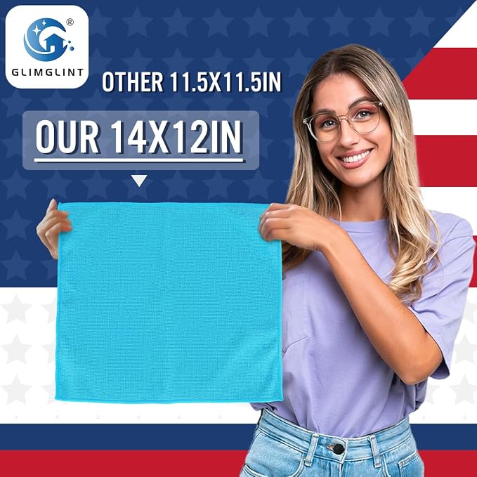 GLIMGLINT Microfiber Cleaning Cloth,150PK Reusable Cleaning Rags,Highly Absorbent Shop Rags Bulk,All-Purpose Car Cleaning Towels for TV Screen, Kitchen, Restaurant, Garage, 14"X12", Multicolor