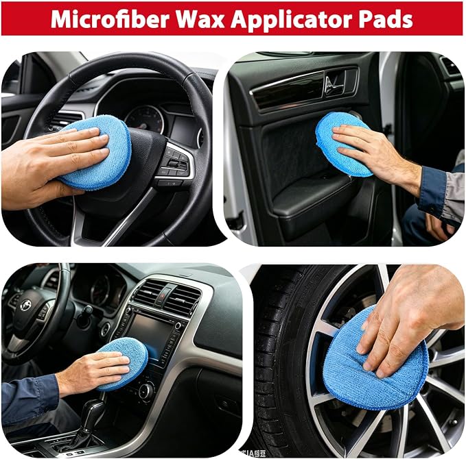GLIMGLINT Microfiber Wax Applicator Pads, 5 Inch Round Foam Buffing & Detailing Polishing Pads, Reusable Car Wax Applicator for Car Cleaning, Waxing & Fine Polishing, 6 Pack