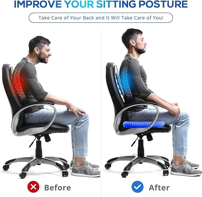Gel Seat Cushion for Long Sitting Pressure Relief (Super Large & Thick) - Non-Slip Gel Chair Cushions for Back,Sciatica,Tailbone Pain Relief - Seat Cushion for Office Desk Chair,Car Seat,Wheelchair