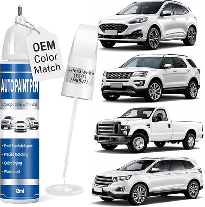 Touch Up Paint for Cars Oxford White (YZ/Z1/M6887), Compatible with Ford F-150/Explorer/Escape, 2-in-1 Car Scratch Repair Pen, Long-Lasting, Quick Dry, Color Accurate