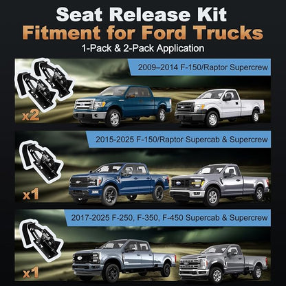 Rear Seat Release Kit, Compatible with 2009–2025 Ford F-150 F-250 F-350 F-450 & Raptor SuperCab SuperCrew, Pre-Assembled Rear Seat Release Lever, Maximize Vehicle Storage Space