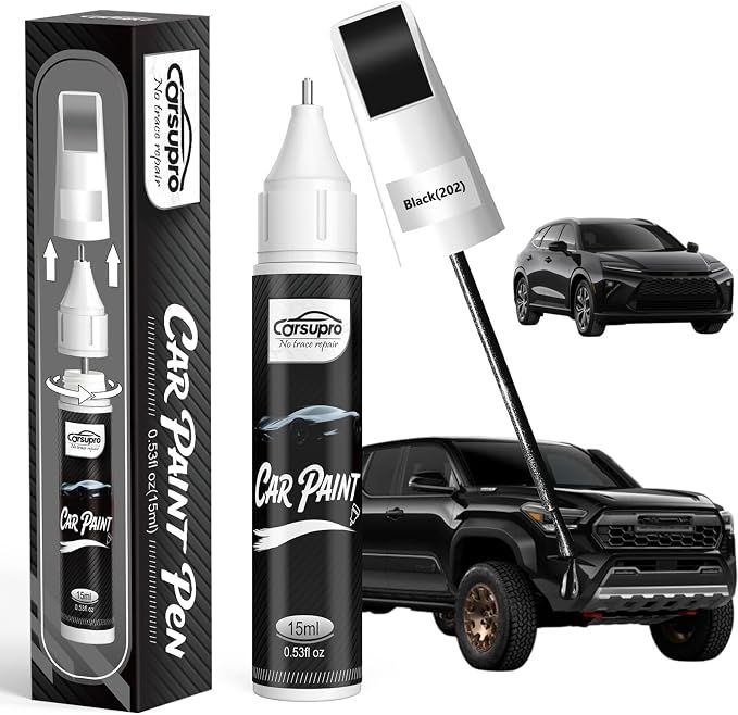 Black(202) for Toyota Touch Up Paint Pen, 2 in 1 Car Scratch Remover with Pen Tip and Brush, Precise Color Match for Car Paint Scratch Repair, Quickly and Easily Fix Chips and Nicks