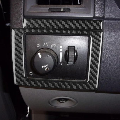 Car Headlight Switch Frame Sticker Driver Side Dash Decal Real Carbon Fiber Trim Compatible with Dodge Charger 2008 2009 2010 Interior Accessories Decor Black