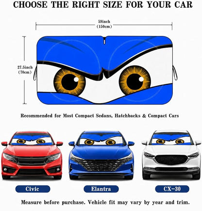 Car Windshield Sun Shade, Blue Monster Eyes Sun Visor for Car Windshield Universal Fits Sedan Compact Car Hatchback SUV - 59 x 27.5