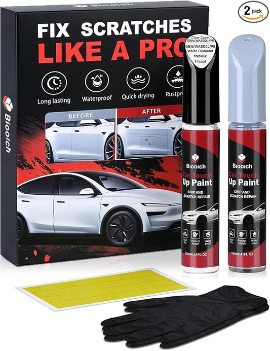 White Diamond Metallic Tricoat GBN/WA800J/98 for Chevy Touch Up Paint Kit[2K Clear Coat Included],Exact Color Match Touch Up Paint for Chip and Scratch Repair
