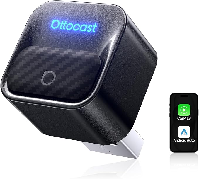 OTTOCAST Mini Core 2-in-1 Wireless CarPlay & Android Auto Adapter Mini Cube | With Smart Switch Button, 5S Auto-Connect, Dual Wi-Fi, Bluetooth 5.4, Plug & Play, for 98% Factory Wired Cars