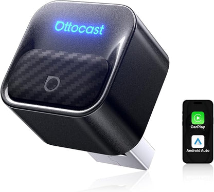 OTTOCAST Mini Core 2-in-1 Wireless CarPlay & Android Auto Adapter Mini Cube | With Smart Switch Button, 5S Auto-Connect, Dual Wi-Fi, Bluetooth 5.4, Plug & Play, for 98% Factory Wired Cars