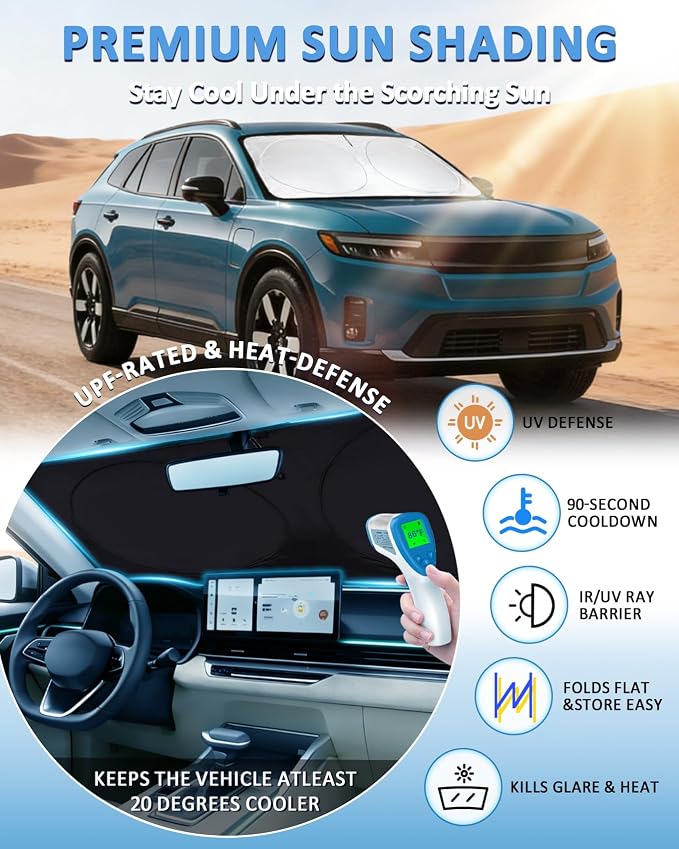 Windshield Sun Shade for Honda Prologue EV 2024-2025 2026, Custom-Fit Prologue Sun Visor Protector, 99% UV Block Heat Sun Shield, Silver Reflective Front Window Sunshade