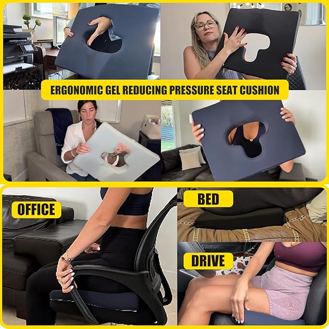Gel Wheelchair Seat Cushion,Bed Sore Cushions for Butt,Gel Cushion for Pressure Relief,Donut Pillow for Tailbone Pain Relief,Sciatica,Coccyx,hemorrhoid Pillow,Cushion for Office Chair(Blue)
