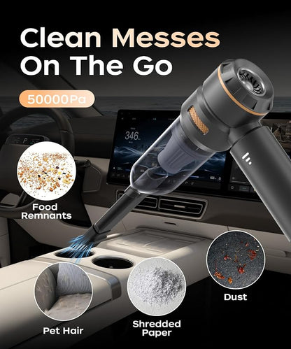 VNOST Car Vacuum,3 Suction Modes,Portable Mini Cordless Cleaner with 50000pa Suction Power,Type-C Charge,Handheld Vacuum for Home,Car,Birthday Gifts for Men Dad Husband (Black and Gold)