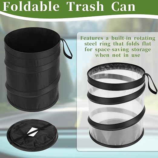 2 Pack Small Foldable Trash Can, Suspended Vehicle Trash Can, Foldable Nylon Trashcan for Cars, Suvs, Trucks, Rvs