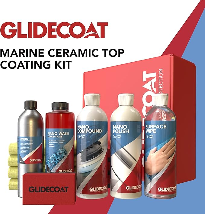 Marine Ceramic Coating Kit - Complete Boat Detailing Supply Kit with Marine Ceramic Coating, Nano Polish, Nano Compound, Nano Wash and Surface Wipe