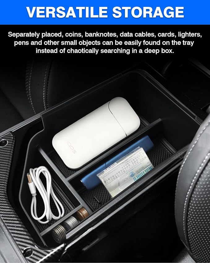 Autorder Center Console Organizer for 2022 2023 2024 2025 Kia EV6 Accessories Armrest Storage Box Secondary Insert Tray with Anti-slip Mat