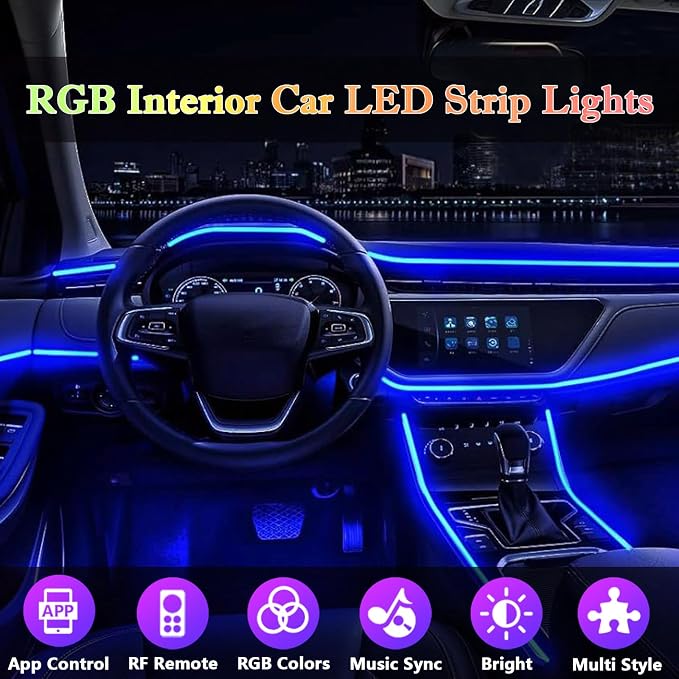 DEHERANE Interior Car LED Strip Lights, RGB 6 in 1 Ambient Lighting Kit with 315 inches Integrated Fiber Optic, 16 Million Colors Car Interior Lights with Wireless APP& Remote Control, Sync to Music