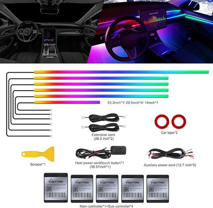 Dreamcolor Acrylic Interior Car LED Strip Light with Wireless APP, RGB 6 in 1 with 175 inches 593 LEDs Fiber Optic Strip Lights for Car, Music Sync Neon Car Ambient Neon Lighting Kits