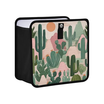 Car Trash Can Organizer Bin with Adjustable Strap for Back Front Seat Console Waterproof Leakproof Collapsible Portable 8.66 Inch Boho Cacti Mountains and Sun