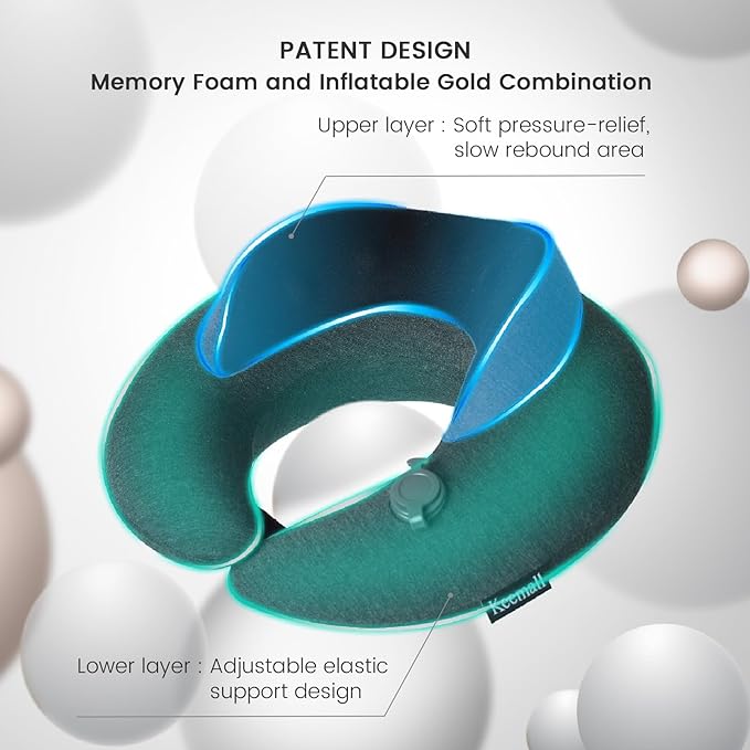 Keemall Inflatable Neck Pillow, Premium Travel Neck Pillow for Airplane Headrest Sleep - 3rd Generation, Double Comfort Plane Pillow for Long Flight