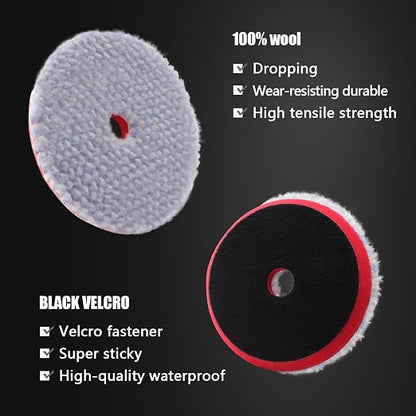 SPTA Wool Polishing Pad, 2Pcs 5''(125mm) Coarse Wool Cutting Pad, Coarse Woolen Pad BlueWool Buffing Pads Set with Hook and Loop for Heavy Cut for Car Polisher, Buffing and Polishing