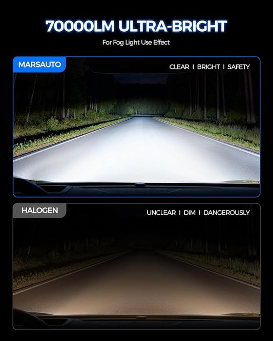 Marsauto 9004 Bulbs 70000LM Brighter, 6500K Cool White M4 9004 Fog bulbs, True 1:1 Halogen Size Match, Quick Plug & Play Setup, 80,000-Hour Long, Pack of 2, Headlight Adjusting Screws