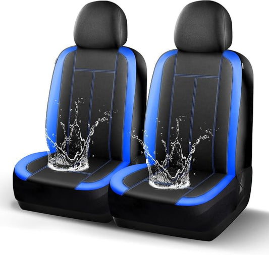 HChengkikz Car Seat Covers Front Seat, Waterproof Neoprene Car Seat Covers, Car Seat Cover Airbag Compatible, Universal Fit for Most Cars, Trucks, SUVs (Black + Blue)