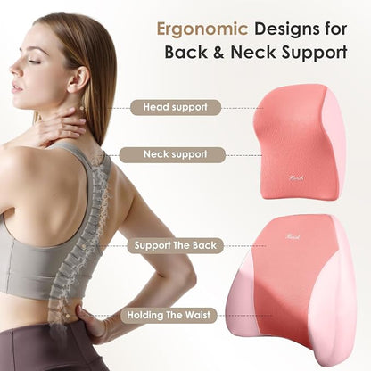 FLORICH Upgraded 3-in-1 Memory Foam Car Seat Cushion Set with Lumbar Support & Neck Pillow, Washable Driving Seat Cushion for Back & Sciatica Pain Relief, Non-Slip Seat Cushion for Car, Office-Pink