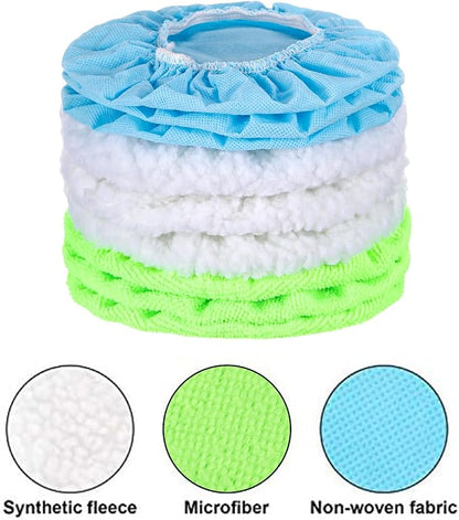 Mudder 20 Pieces Car Orbital Buffer Polisher Pad Bonnet Microfiber Max Bonnet Polishing Buffing Pad Cover (Fluorescent Green,7-8 Inches)