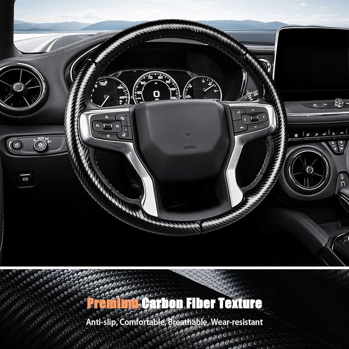 Aimato Customized Steering Wheel Cover for Chevy Silverado 1500 2019-2026/2500 3500 2020-2026/Blazer 2019-2025/Suburban Tahoe 2021-2024,Thin,Anti-Slip,Scratch-Resistant Car Accessory for Chevrolet