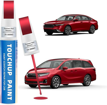 Radiant Red Metallic(R-569M) Touch Up Paint for Honda 2-in-1 Car Scratch Repair Pen for Rock Chips, Door Scratches & Paint Nicks Exact Color Match Quick Dry DIY Fix for Civic Accord CR-V