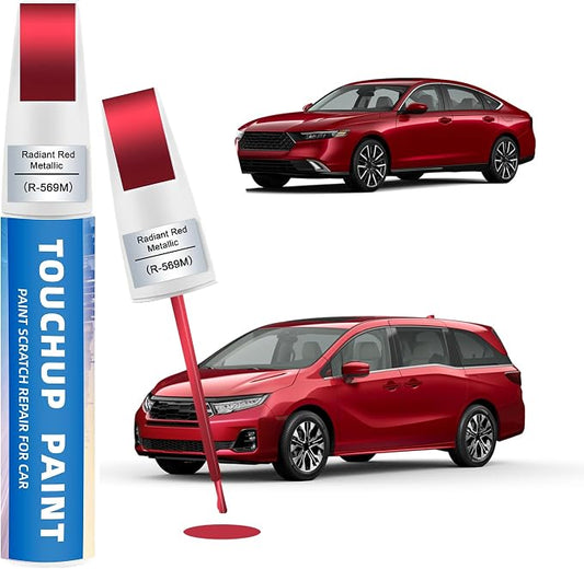 Radiant Red Metallic(R-569M) Touch Up Paint for Honda 2-in-1 Car Scratch Repair Pen for Rock Chips, Door Scratches & Paint Nicks Exact Color Match Quick Dry DIY Fix for Civic Accord CR-V