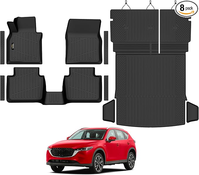 Floor Mats & Cargo Mat with Backrest Mat Custom for Mazda CX-50 2023-2025 2026 (Only Gas), Door Sill Guards, All Weather TPE Full Set Floor Liners Trunk Mat for CX-50 Fuel Accessories