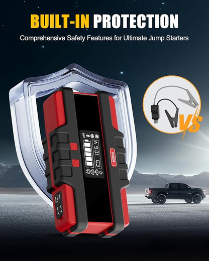 Battery Jumper Starter Portable, 2500A (12V) - Portable Booster Pack with Voltage Detection & Protection for Gas/Diesel (Up to 8.0L/6.5L)