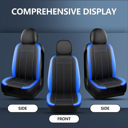 HChengkikz Car Seat Covers Front Seat, Waterproof Neoprene Car Seat Covers, Car Seat Cover Airbag Compatible, Universal Fit for Most Cars, Trucks, SUVs (Black + Blue)