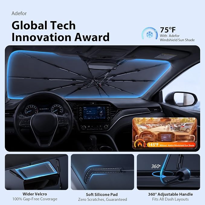 2026 Upgraded Windshield Sun Shade Umbrella for Toyota Camry [Precision Custom Fit, Superior UV & Heat Block] Cooling Tech Fabric, Durable Foldable with Storage Bag, Fits 2000-2026