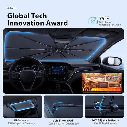 2026 Upgraded Windshield Sun Shade Umbrella for Toyota Camry [Precision Custom Fit, Superior UV & Heat Block] Cooling Tech Fabric, Durable Foldable with Storage Bag, Fits 2000-2026