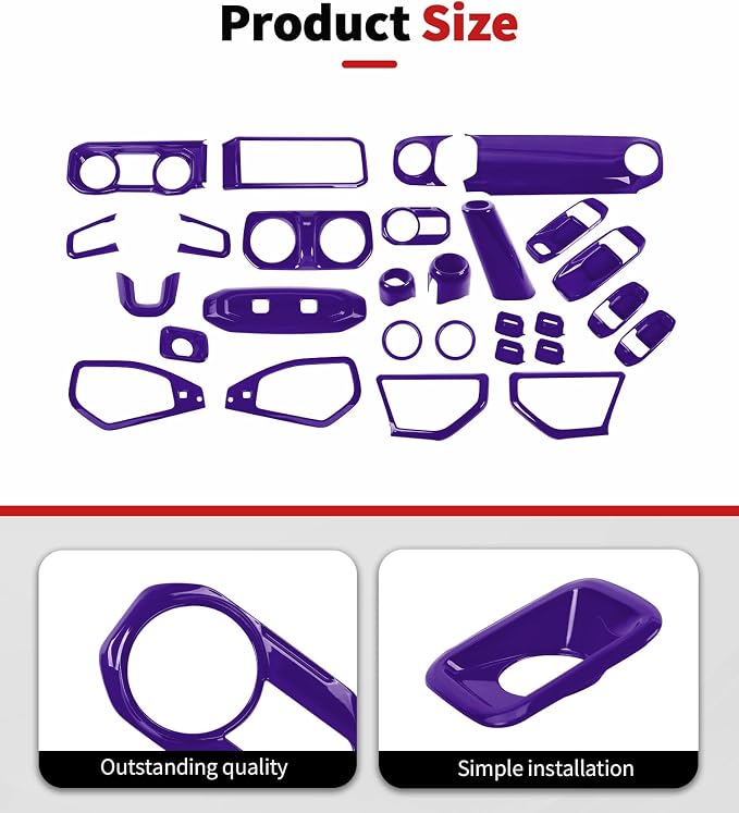 JWWY Interior Trim Kit Full Set Dress-Up Decor Set Center Console Gear Shift Dashboard Panel,Door Window Switch Knob Speaker Cover Trim for 2024–2026 Jeep Wrangler JL JLU & Gladiator JT Purple 28pcs