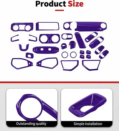 JWWY Interior Trim Kit Full Set Dress-Up Decor Set Center Console Gear Shift Dashboard Panel,Door Window Switch Knob Speaker Cover Trim for 2024–2026 Jeep Wrangler JL JLU & Gladiator JT Purple 28pcs