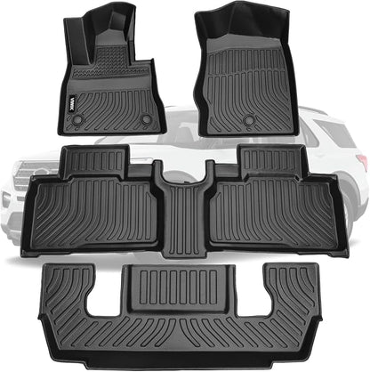 VIWIK 2020-2025 Ford Explorer Floor Mats 6 Seater- Custom Fit, TPE, Full Coverage, Non-Slip, Easy to Clean, 3D Scanning Design, All Weather Protection, Odorless, Durable