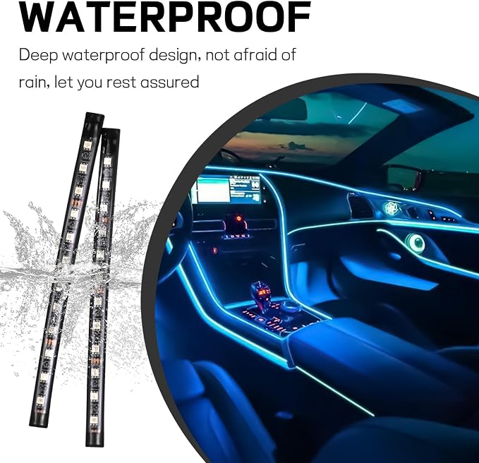 Car LED Strip Light, 12V 24 LED Interior Atmosphere Lights Under Dash Ambient Night Light, Auto Interior Decorative Lamp with Cigarette Adapter Plug (Ice Blue,Cigarette Lighter)