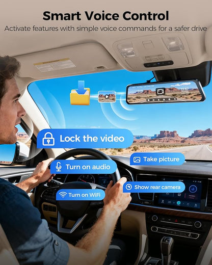 AZDOME PG17 Pro STARVIS 2 Mirror Dash Cam Front and Rear with IMX678, ADAS 12" Rear View Mirror Camera, 4K+ 2.5K Dual HDR Dash Camera for Cars, 5.8GHz WiFi Car Camera with 128GB Card Voice Control GPS
