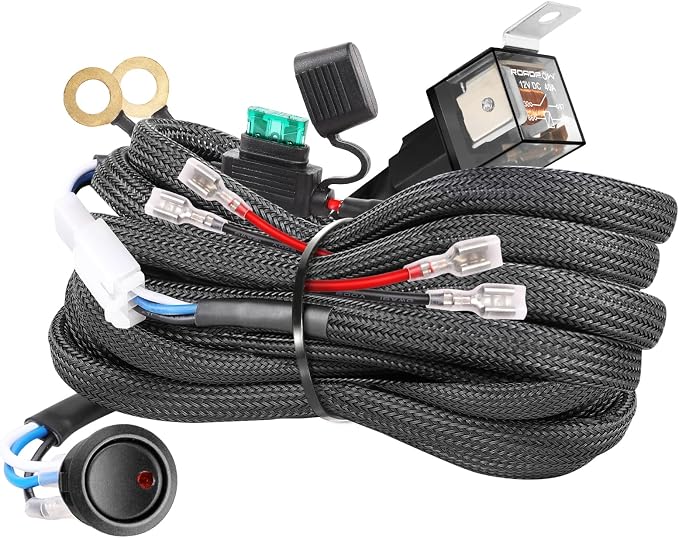 Wiring Harness 2 Lead, OFFROADTOWN Nylon Wiring Harness Kit for LED Pods Driving Light Fog Light 12V 40A Fuse Relay On/Off Rocker Switch 18AWG Heavy Duty Wiring Harness for Trucks Offroad ATV UTV Boat