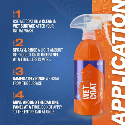 GYEON Wet Coat 500ml - Hydrophobic Ceramic Spray Coating for Cars - High Gloss Solutions for Your Car Paint Wheels and Glass - Spray On Rinse Off Easy DIY Use Formula (Pack of 2)