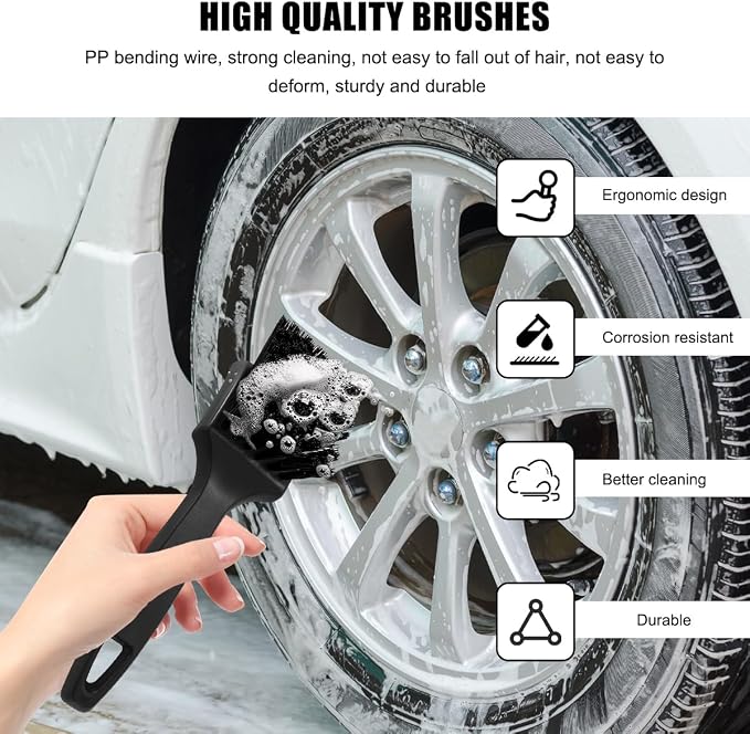 Car Carpet Cleaning Brush, 8.5-Inch Tire Cleaner Scrub Brushes with Stiff Bristles, Wheel Hub Scrub Brush Exterior Washing Supplies for Sedan SUV Truck, Car Accessories (Black)