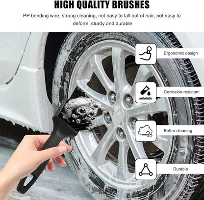 Car Carpet Cleaning Brush, 8.5-Inch Tire Cleaner Scrub Brushes with Stiff Bristles, Wheel Hub Scrub Brush Exterior Washing Supplies for Sedan SUV Truck, Car Accessories (Black)