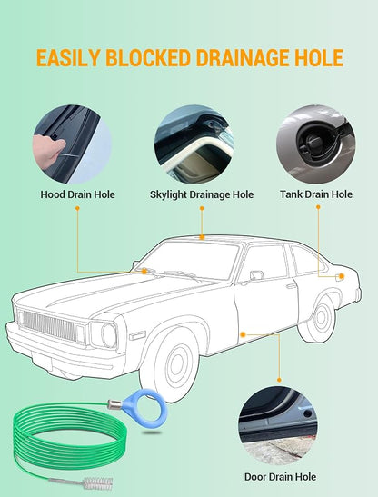 Auto Sunroof Cleaning Tool, 78 Inch Long Flexible Pipe Brush, Tube Cleaner Brush with 1 PC 7.9 Inch Drain Brush, Slim Drain Dredging Brush Perfect for Car Sunroof, Windshield Wiper Drain Hole