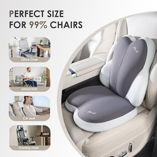 FLORICH Car Seat Cushion and Back Support for Car Ultrathick Memory Foam Office Chair Cushions with Lumbar Support Pillow for Sciatica & Back & Tailbone Pain Relief-Dark Beige Grey