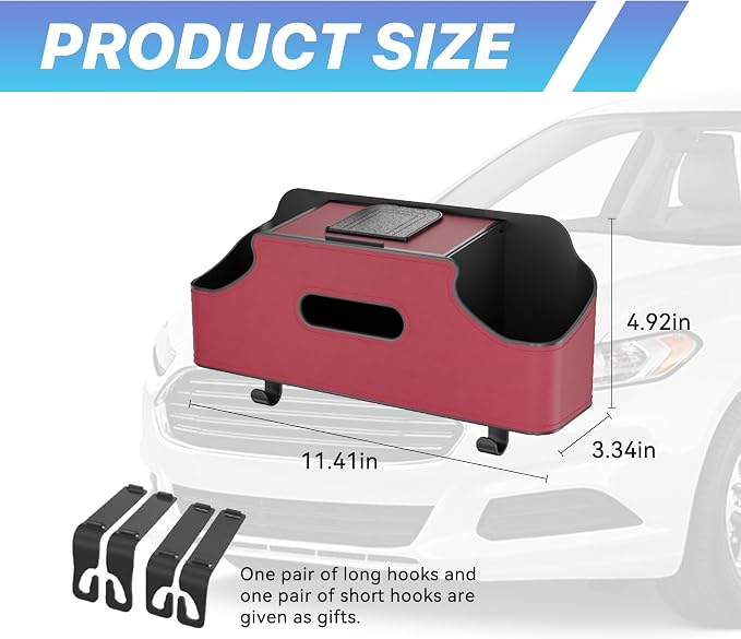 Car Seat Back Organizer, 3-in-1 Vehicle Backseat Storage Box with Cup Holder Tissue Box Trash Bin & Hooks, Multifunctional Auto Interior Headrest Organizer, Universal for SUV RV Truck (Red)