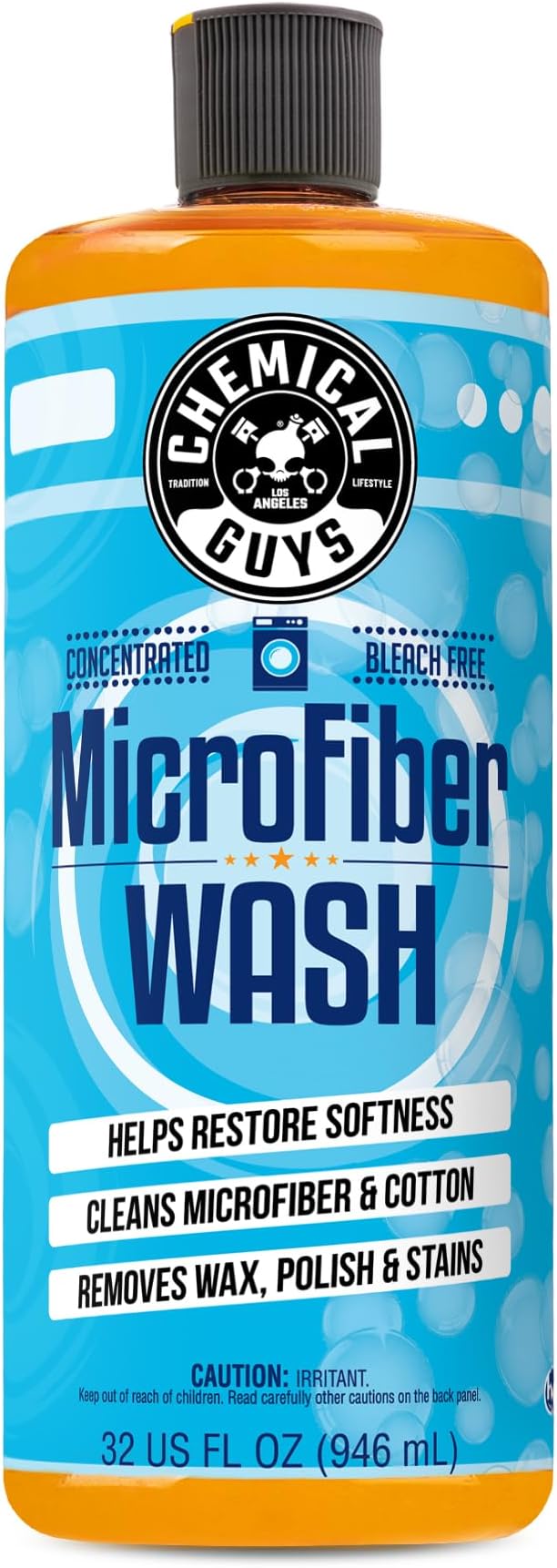 Chemical Guys Microfiber Wash Detergent, Concentrated, Fresh Citrus, 32 oz | Microfiber-safe concentrate for towels, mitts, and pads; lifts dirt, grease, and wax, restores softness, no softener needed