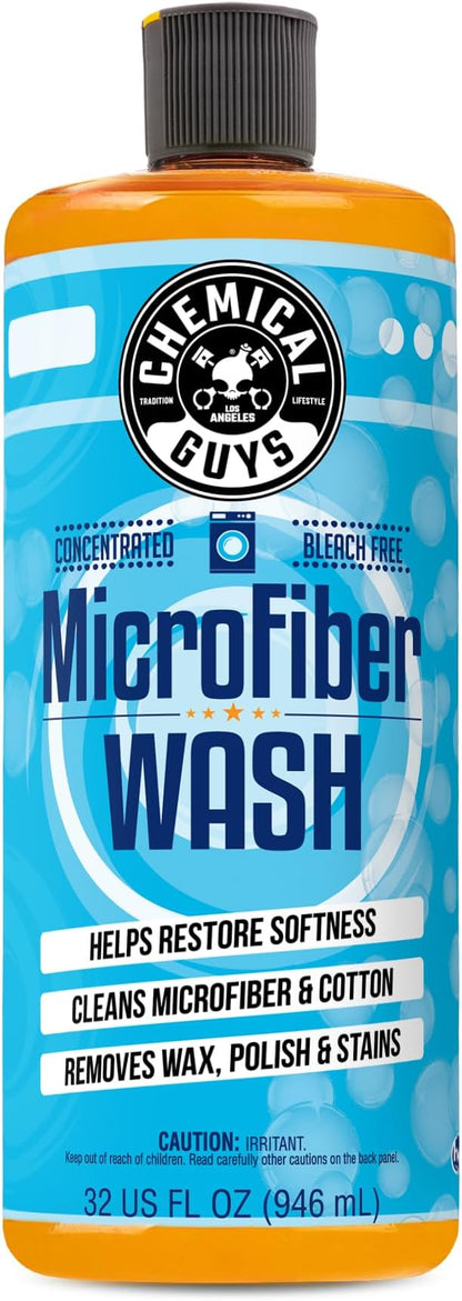 Chemical Guys Microfiber Wash Detergent, Concentrated, Fresh Citrus, 32 oz | Microfiber-safe concentrate for towels, mitts, and pads; lifts dirt, grease, and wax, restores softness, no softener needed
