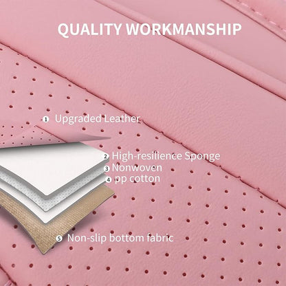 HChengkikz Nappa Leather Car Seat Covers Full Set, Pink Car seat Protector 5 Seats, Waterproof Car Seat Cushion, Universal Automotive Seat Covers Fit for SUV Truck Pick-up Sedan, Front and Rear